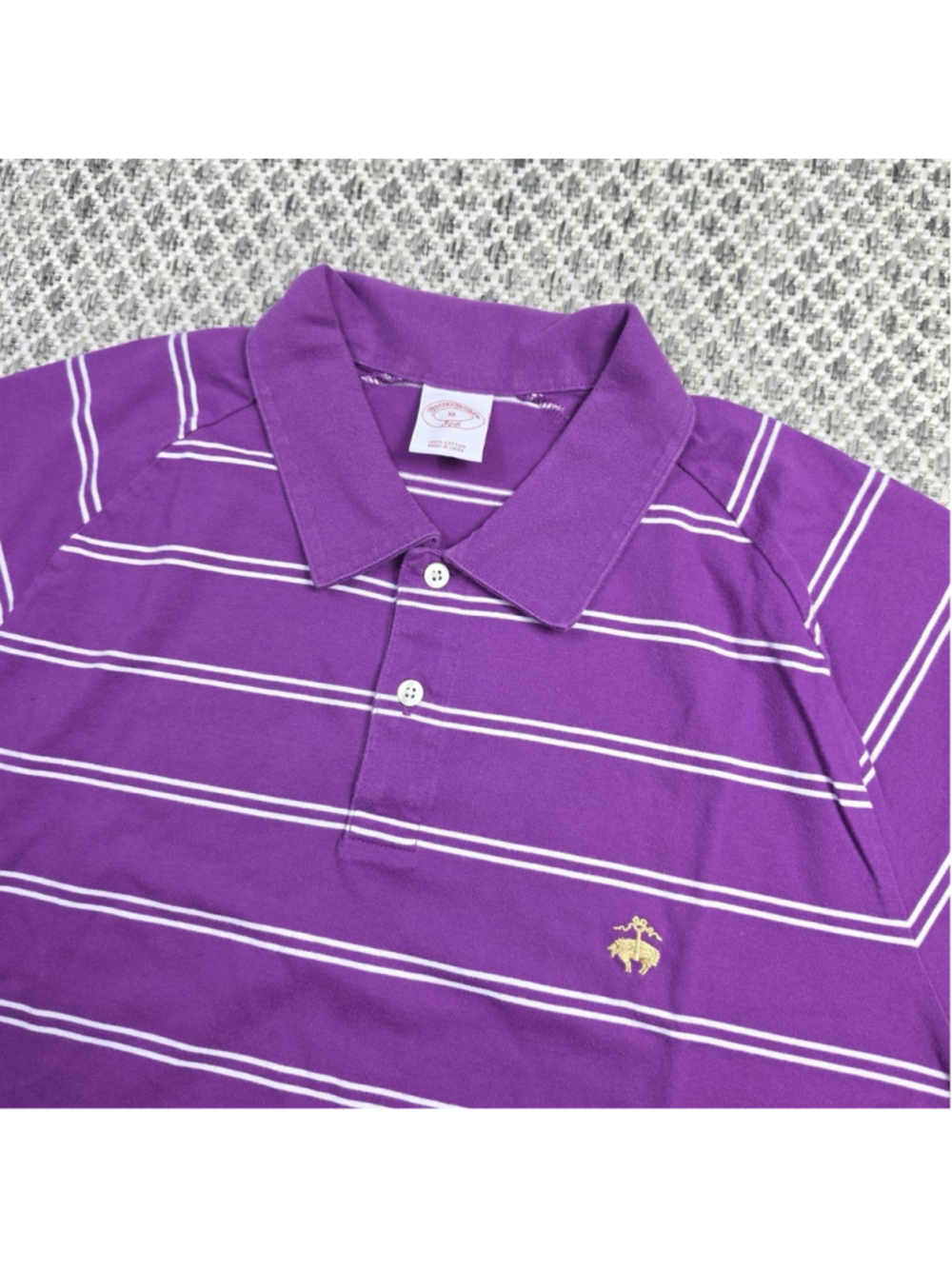 Brooks Brothers Polo Shirt Mens XL Purple White Stripe Cotton Golf Classic